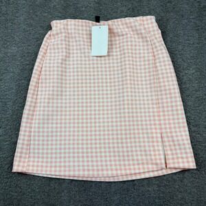 H&M Divided Mini Skirt‎ Womens XS Pink Gingham Checkered Side Slit A-Line